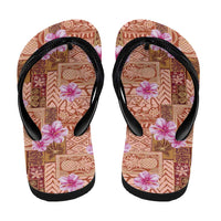 Orange Hawaii Hibiscus Tropical Flowers Motifs Flip Flops - Polynesian Pride