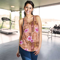 Orange Hawaii Hibiscus With Tropical Flowers Motifs Women Racerback Tank - Polynesian Pride