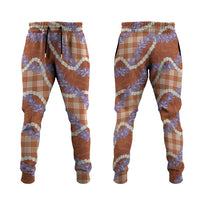 Orange Hawaii Palaka Honohono Pikake Jogger Pants Hawaiian Orchid Lei Polynesian Pattern - Polynesian Pride