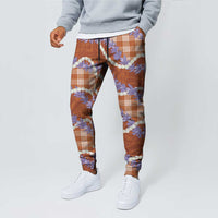 Orange Hawaii Palaka Honohono Pikake Jogger Pants Hawaiian Orchid Lei Polynesian Pattern - Polynesian Pride