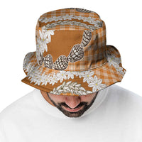 Orange Hawaii Tiare and Shell Lei Bucket Hat Hawaiian Palaka Luxury Vibes - Polynesian Pride