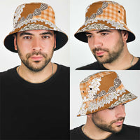 Orange Hawaii Tiare and Shell Lei Bucket Hat Hawaiian Palaka Luxury Vibes - Polynesian Pride