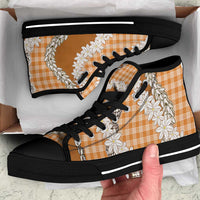Orange Hawaii Tiare and Shell Lei High Top Shoes Hawaiian Palaka Luxury Vibes - Polynesian Pride