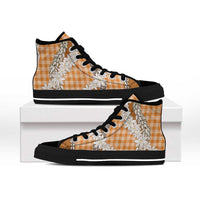 Orange Hawaii Tiare and Shell Lei High Top Shoes Hawaiian Palaka Luxury Vibes - Polynesian Pride