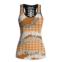Orange Hawaii Tiare and Shell Lei Hollow Tank Top Hawaiian Palaka Luxury Vibes - Polynesian Pride