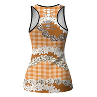 Orange Hawaii Tiare and Shell Lei Hollow Tank Top Hawaiian Palaka Luxury Vibes - Polynesian Pride