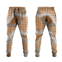 Orange Hawaii Tiare and Shell Lei Jogger Pants Hawaiian Palaka Luxury Vibes - Polynesian Pride