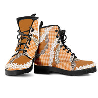 Orange Hawaii Tiare and Shell Lei Leather Boots Hawaiian Palaka Luxury Vibes - Polynesian Pride