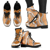Orange Hawaii Tiare and Shell Lei Leather Boots Hawaiian Palaka Luxury Vibes - Polynesian Pride
