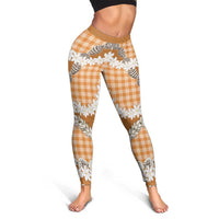 Orange Hawaii Tiare and Shell Lei Leggings Hawaiian Palaka Luxury Vibes - Polynesian Pride