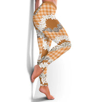 Orange Hawaii Tiare and Shell Lei Leggings Hawaiian Palaka Luxury Vibes - Polynesian Pride
