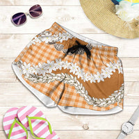 Orange Hawaii Tiare and Shell Lei Shorts for Women Hawaiian Palaka Luxury Vibes - Polynesian Pride