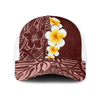 Oxblood Tropical Plumeria With Galaxy Polynesian Art Mesh Trucker Cap - Polynesian Pride