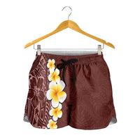 Oxblood Tropical Plumeria With Galaxy Polynesian Art Shorts for Women LT14 - Polynesian Pride