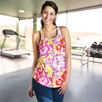 Palaka with Honu and Hibiscus Women Racerback Tank Hawaiian Heritage Spirit - Polynesian Pride