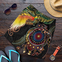 Papua New Guinea and Australia Together Shorts for Men Bird of Paradise and Kangaroo Melanesian Aboriginal Motifs - Polynesian Pride
