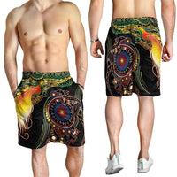 Papua New Guinea and Australia Together Shorts for Men Bird of Paradise and Kangaroo Melanesian Aboriginal Motifs - Polynesian Pride