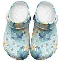 Pastel Cyan Tropical Hawaii Clogs Shoes Seamless Monstera Plumeria Hawaiian Pattern - Polynesian Pride