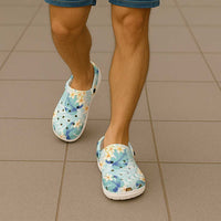 Pastel Cyan Tropical Hawaii Clogs Shoes Seamless Monstera Plumeria Hawaiian Pattern - Polynesian Pride