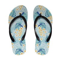 Pastel Cyan Tropical Hawaii Flip Flops Seamless Monstera Plumeria Hawaiian Pattern - Polynesian Pride
