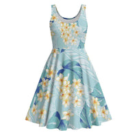 Pastel Cyan Tropical Hawaii Midi Dress Seamless Monstera Plumeria Hawaiian Pattern - Polynesian Pride