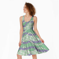 Pastel Green Hawaii Palaka Honohono Pikake Midi Dress Hawaiian Orchid Lei Polynesian Pattern - Polynesian Pride