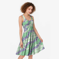 Pastel Green Hawaii Palaka Honohono Pikake Midi Dress Hawaiian Orchid Lei Polynesian Pattern - Polynesian Pride