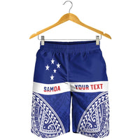 Personalised Toa Samoa Rugby Spirit Shorts for Men Blue Samoan Tribal Pattern - Polynesian Pride