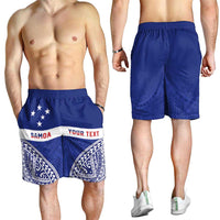 Personalised Toa Samoa Rugby Spirit Shorts for Men Blue Samoan Tribal Pattern - Polynesian Pride