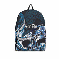 Personalized Hawaii Shark Tattoo Backpack Hawaiian Pattern Plumeria Blue