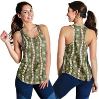 Pikake Maile Tiare Lei Women Racerback Tank Natural Lauhala Pattern