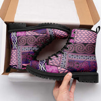 Pink Aotearoa Kowhaiwhai Pattern Leather Boots NZ Maori Quilt Style - Polynesian Pride
