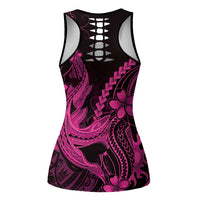 Pink Black Aloha Hawaii Hollow Tank Top Polynesian Shark Tattoo With Plumeria - Polynesian Pride