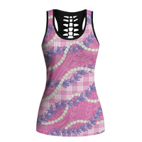 Pink Hawaii Palaka Honohono Pikake Hollow Tank Top Hawaiian Orchid Lei Polynesian Pattern LT14 Female Pink - Polynesian Pride