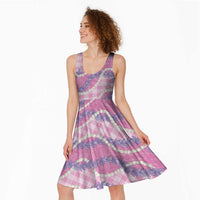 Pink Hawaii Palaka Honohono Pikake Midi Dress Hawaiian Orchid Lei Polynesian Pattern - Polynesian Pride