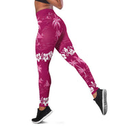 Pink Hawaii Palm Tree Hibiscus Leggings Fantasy Summer Vibe