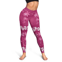 Pink Hawaii Palm Tree Hibiscus Leggings Fantasy Summer Vibe