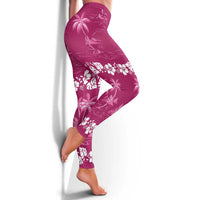 Pink Hawaii Palm Tree Hibiscus Leggings Fantasy Summer Vibe