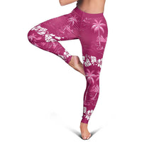 Pink Hawaii Palm Tree Hibiscus Leggings Fantasy Summer Vibe