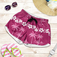 Pink Hawaii Palm Tree Hibiscus Shorts for Women Fantasy Summer Vibe