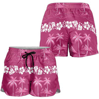Pink Hawaii Palm Tree Hibiscus Shorts for Women Fantasy Summer Vibe