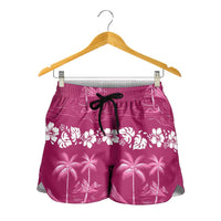Pink Hawaii Palm Tree Hibiscus Shorts for Women Fantasy Summer Vibe