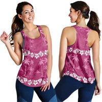 Pink Hawaii Palm Tree Hibiscus Women Racerback Tank Fantasy Summer Vibe