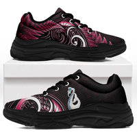 Pink New Zealand Chunky Sneakers Aotearoa Silver Fern With Manaia Maori Unique
