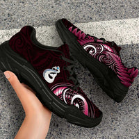 Pink New Zealand Chunky Sneakers Aotearoa Silver Fern With Manaia Maori Unique