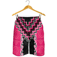 Pink Niho Taniwha Mix Poutama Shorts for Men Unique Taniko Aotearoa - Polynesian Pride