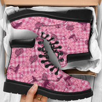 Pink Palaka Hawaii Cowboy All Season Boots Puakenikeni Lei Paniolo Papale Seamless Vibes - Polynesian Pride