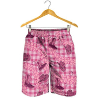 Pink Palaka Hawaii Cowboy Shorts for Men Puakenikeni Lei Paniolo Papale Seamless Vibes - Polynesian Pride