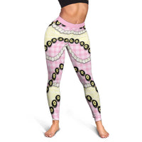 Pink Palaka Hawaii Leggings Kukui Nut Pikake Lei Hawaiian Tapa Pattern - Polynesian Pride