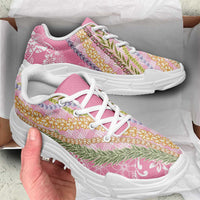 Pink Palaka Hawaii Leis Chunky Sneakers Hawaiian-plaid Elegant Tropical Vibes